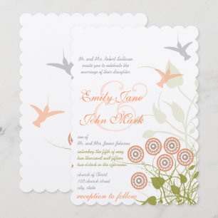 Fantasievolle Blumen- und Kolibri-Hochzeitseinladu Einladung