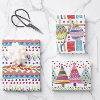 Fantasievolle Bunte Handbemalte Weihnachten Geschenkpapier Set