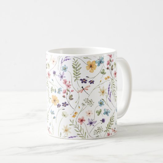 Fantasievolle bunte Wildblumen-Frühlingsmuster Kaffeetasse (VorderseiteRechts)