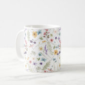 Fantasievolle bunte Wildblumen-Frühlingsmuster Kaffeetasse (Vorderseite Links)