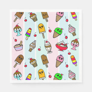 Fantasievolle Cartoon-Eiscreme-Themen-Geburtstagsf Serviette