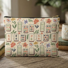 Fantasievolle Creme Botanische Mahjong-Kacheln Par