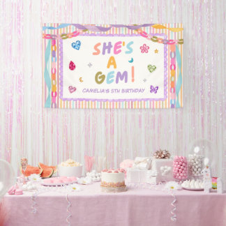 Fantasievolle Edelstein Farbige Mädchen Geburtstag Banner