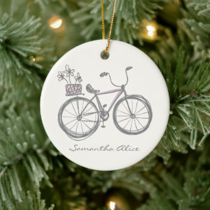 Fantasievolle Fahrrad-Illustration Flieder Grau Cu Keramik Ornament