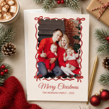 Fantasievolle Familienfoto rote Schleife Weihnacht