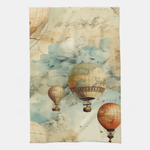 Fantasievolle farbenfrohe Heißluftballonkarte Geschirrtuch