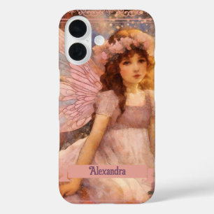 Fantasievolle Fee im träumerischen rosa Blumen Gar iPhone 16 Hülle