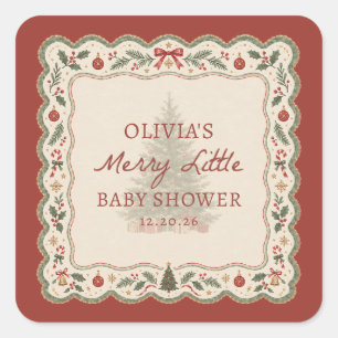 Fantasievolle Fröhliche Kleine Weihnachts-Baby-Par Quadratischer Aufkleber