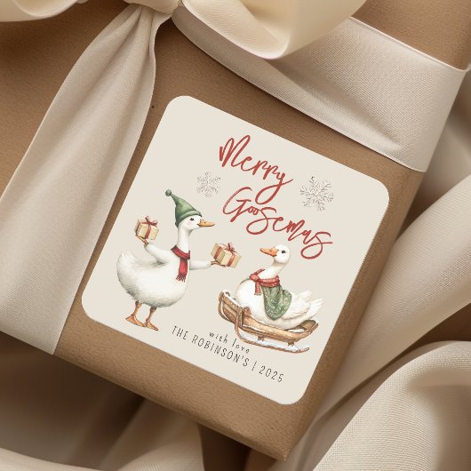 Fantasievolle Gans Weihnachtsgeschenk Quadratischer Aufkleber
