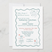 Fantasievolle, gekritzelte blaue Hochzeitseinladun