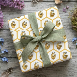 Fantasievolle gelbe Bienenstock- und Hummel-Muster Geschenkpapier
