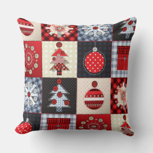 Fantasievolle Gingham-Weihnachts-Patchwork-Decke Kissen