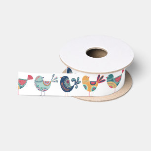 Fantasievolle handbemalte Vögel Satinband