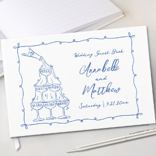 Fantasievolle handgezeichnete blaue Hochzeit Gästebuch