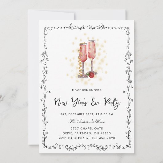 Fantasievolle handgezeichnete Bogenrahmenelemente  Einladung (Vorderseite)