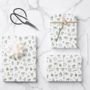 Fantasievolle handgezeichnete Doodle Grün Geschenkpapier Set