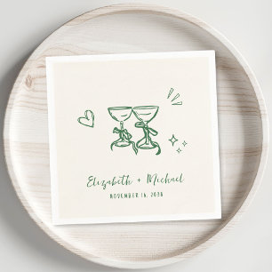Fantasievolle handgezeichnete grüne Creme-Hochzeit Serviette