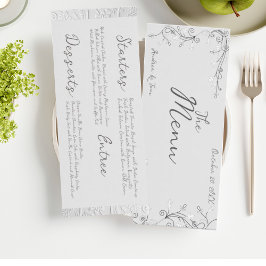 Fantasievolle handgezeichnete Hochzeit  Menükarte