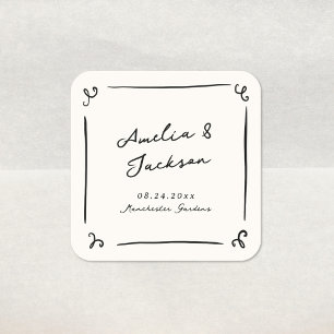 Fantasievolle handgezeichnete Hochzeit Quadratischer Aufkleber