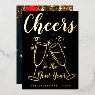 Fantasievolle handgezeichnete Prost Neujahrsfoto Folien Feiertagskarte