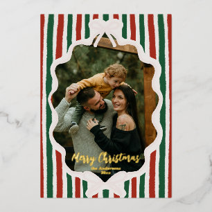 Fantasievolle handgezeichnete Retro-rot-grüne Schl Folien Feiertagskarte