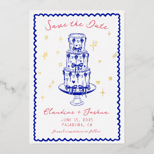Fantasievolle handgezeichnete Save-the-Date-Folie- Folieneinladung
