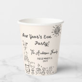 Fantasievolle handgezeichnete Silvesterparty Pappbecher (Vorderseite)