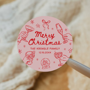 Fantasievolle handgezeichnete Weihnachtsfeier  Runder Aufkleber