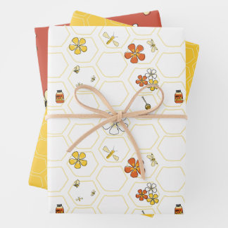 Fantasievolle Honigwaben- und Hummel-Kollektion Geschenkpapier Set
