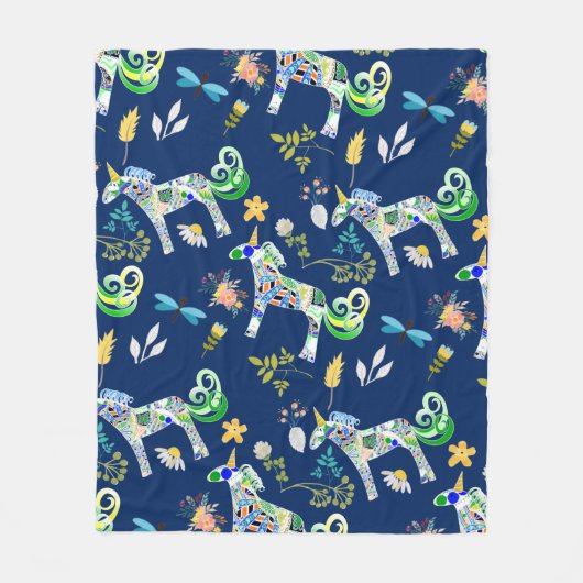 Fantasievolle Hörner und Libellen Fleecedecke (Vorderseite)