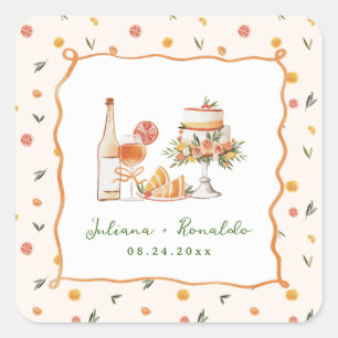 Fantasievolle italienische Zitrus-Hochzeit Quadratischer Aufkleber