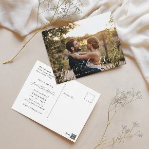 Fantasievolle Kalligrafie-Foto Save-the-Date Postkarte