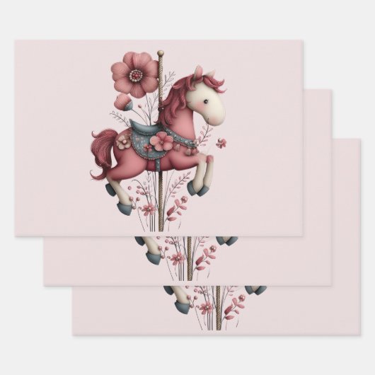 Fantasievolle Karussellpferd-Bild Geschenkpapier Set (Set)