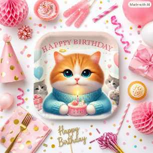 Fantasievolle Katze Alles Gute zum Geburtstag Part Pappteller