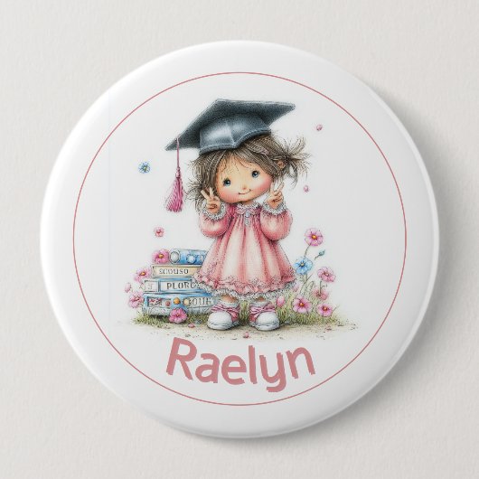 Fantasievolle Kindergarten-Abschlussfeier Button (Vorderseite)