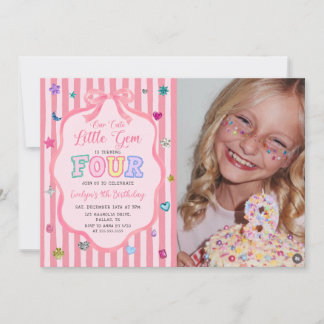 Fantasievolle kleine Juwel 4. Geburtstags-Foto-Ein Einladung