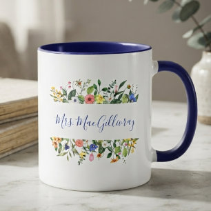 Fantasievolle Kobalt-Wasserfarben-Lehrerin-Tribut Tasse