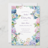Fantasievolle Kolibris mit Hortensien Geburtstag Einladung (Vorderseite)
