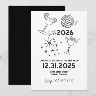 Fantasievolle Kritzeleien Hallo 2026 Neujahr Gold Feiertagskarte