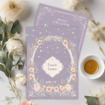 Fantasievolle lila und rosafarbene florale Einladu