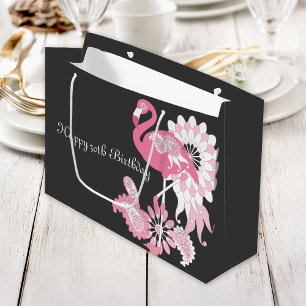 Fantasievolle moderne schwarze rosa Flamingo-Gebur Große Geschenktüte