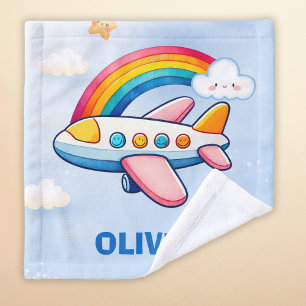 Fantasievolle Passagierflugzeug mit Regenbogen Waschlappen