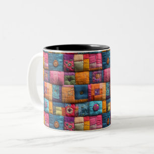 Fantasievolle Patchwork-Deckenvorlage: Farbintensi Zweifarbige Tasse
