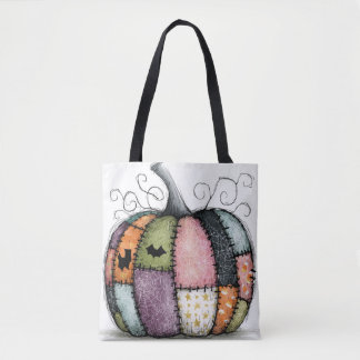 Fantasievolle Patchwork-Kürbis-Weiß-Halloween Tasche