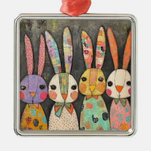 Fantasievolle Patchwork-Osterhasen-Kaninchen Ornament Aus Metall