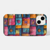 Fantasievolle Patchwork-Quilt-Muster: Farbdesign iPhone Hülle (Rückseite (Horizontal))