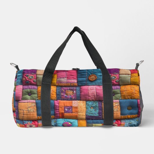 Fantasievolle Patchwork-Quilt-Muster: Farbige Gest Duffle Bag (Vorderseite)