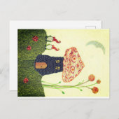 Fantasievolle Postkarte mit Pilzhaus, zwei Gnomen (Vorne/Hinten)