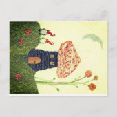 Fantasievolle Postkarte mit Pilzhaus, zwei Gnomen (Vorderseite)