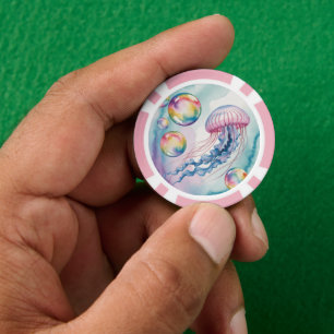 Fantasievolle Regenbogen-Qualle Wasserfarben-Desig Pokerchips